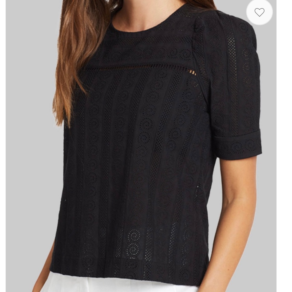 ALC Wallis Embroidered Puffed Sleeves Blouse Black Size 2